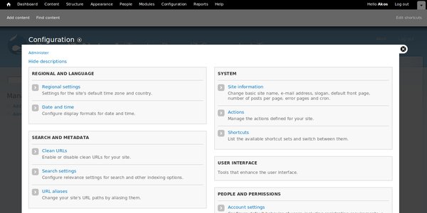 Screenshot of Drupal 7 admin back-end showing the redesigned user experience