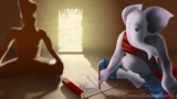 Ganesha transcribing the Mahabharata as narrated by the sage Vyasa
