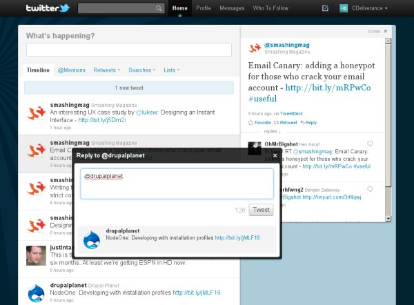 Screenshot of the new Twitter interface